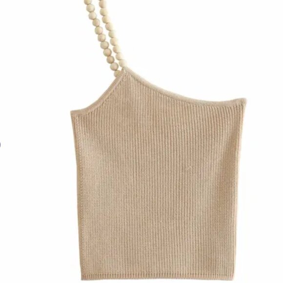 Zara Asymmetrical Knit Tank Top Backless Beaded Strap One Shoulder Size Large in - Picture 2 of 13